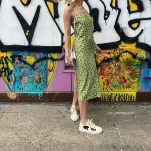 Reformation Green Floral Dress